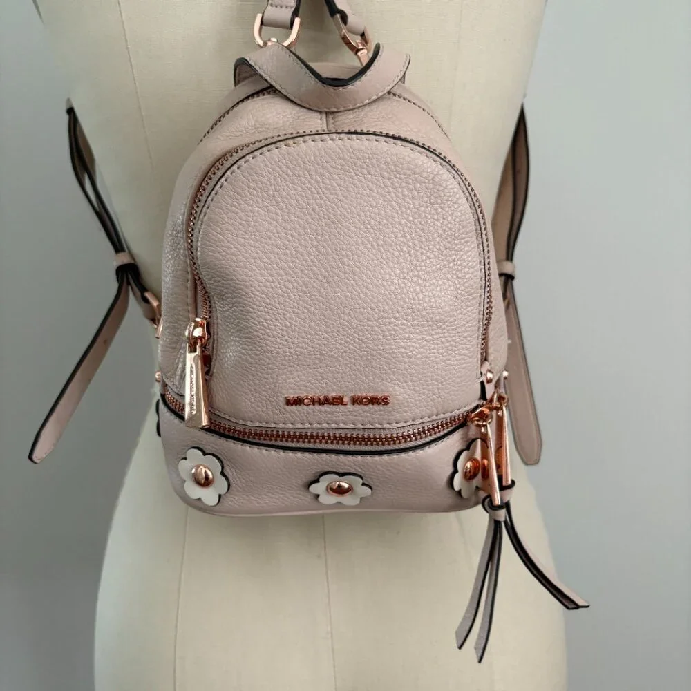 Michael Kors Mini Rhea Daisy Small Floral Appliqué Leather Backpack Pink/Cream